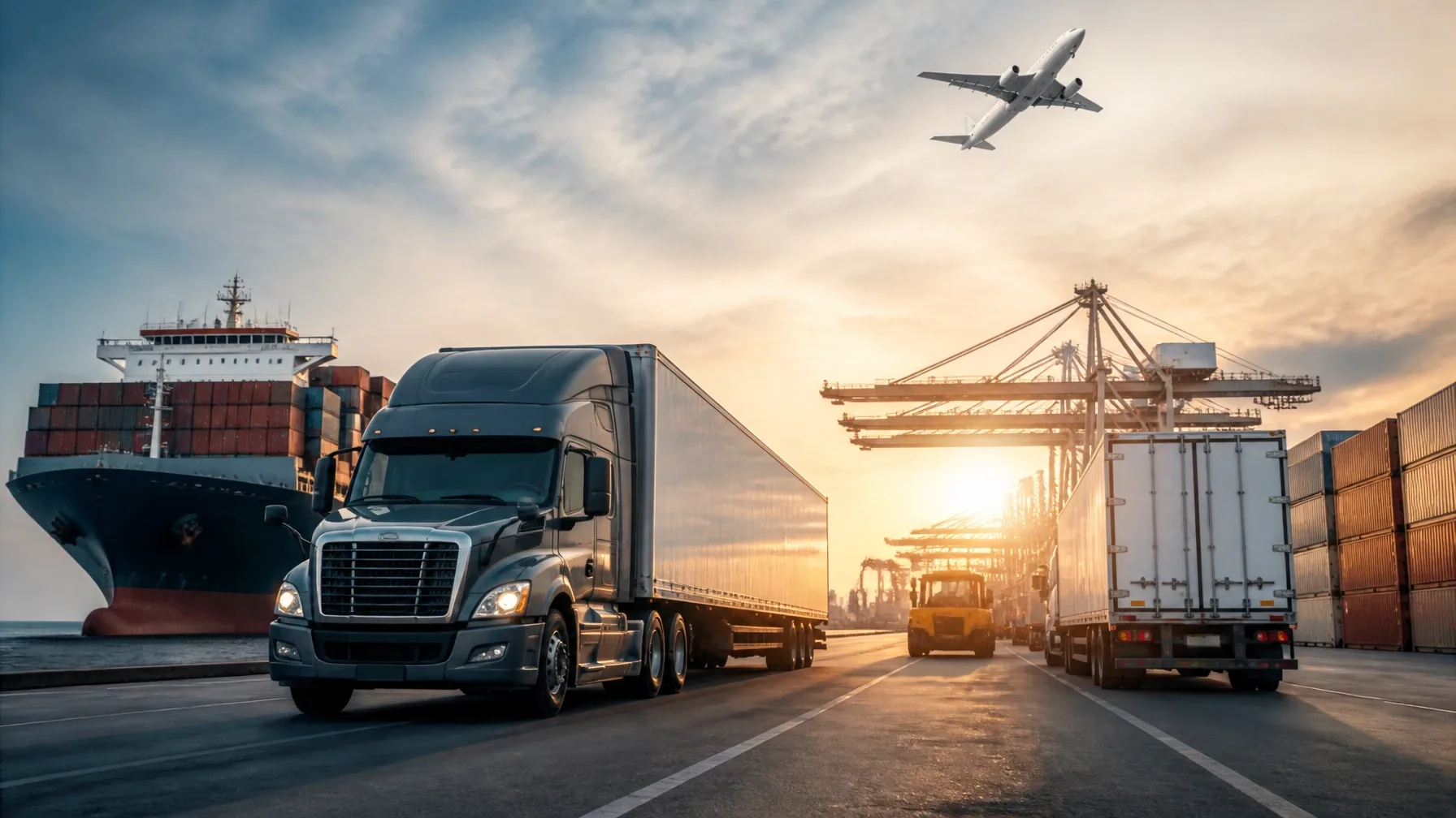 Freight truck moving along an open road